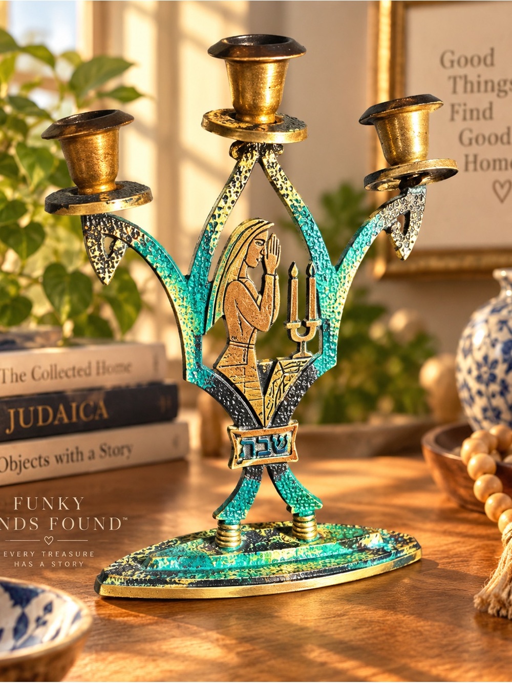 Vintage Israeli Shabbat Candelabra | Praying Woman Judaica Candle Holder